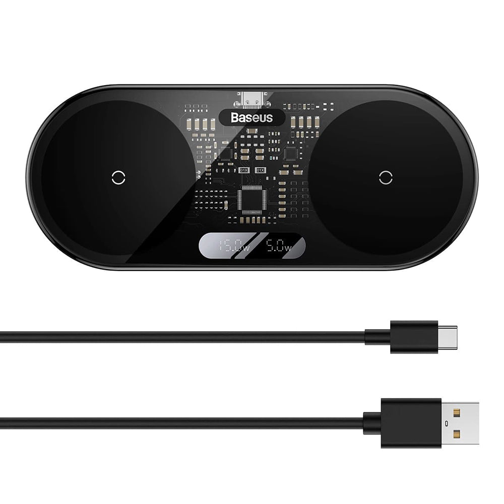 Bežični punjač Baseus Digital Led Display, 20W, 1.1A, Crni WXSX010101