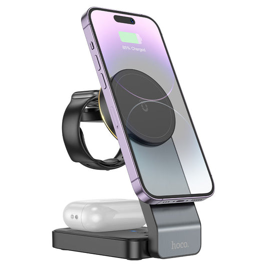Bežični punjač HOCO CQ3 3u1, 15W, 1.67A, Crni