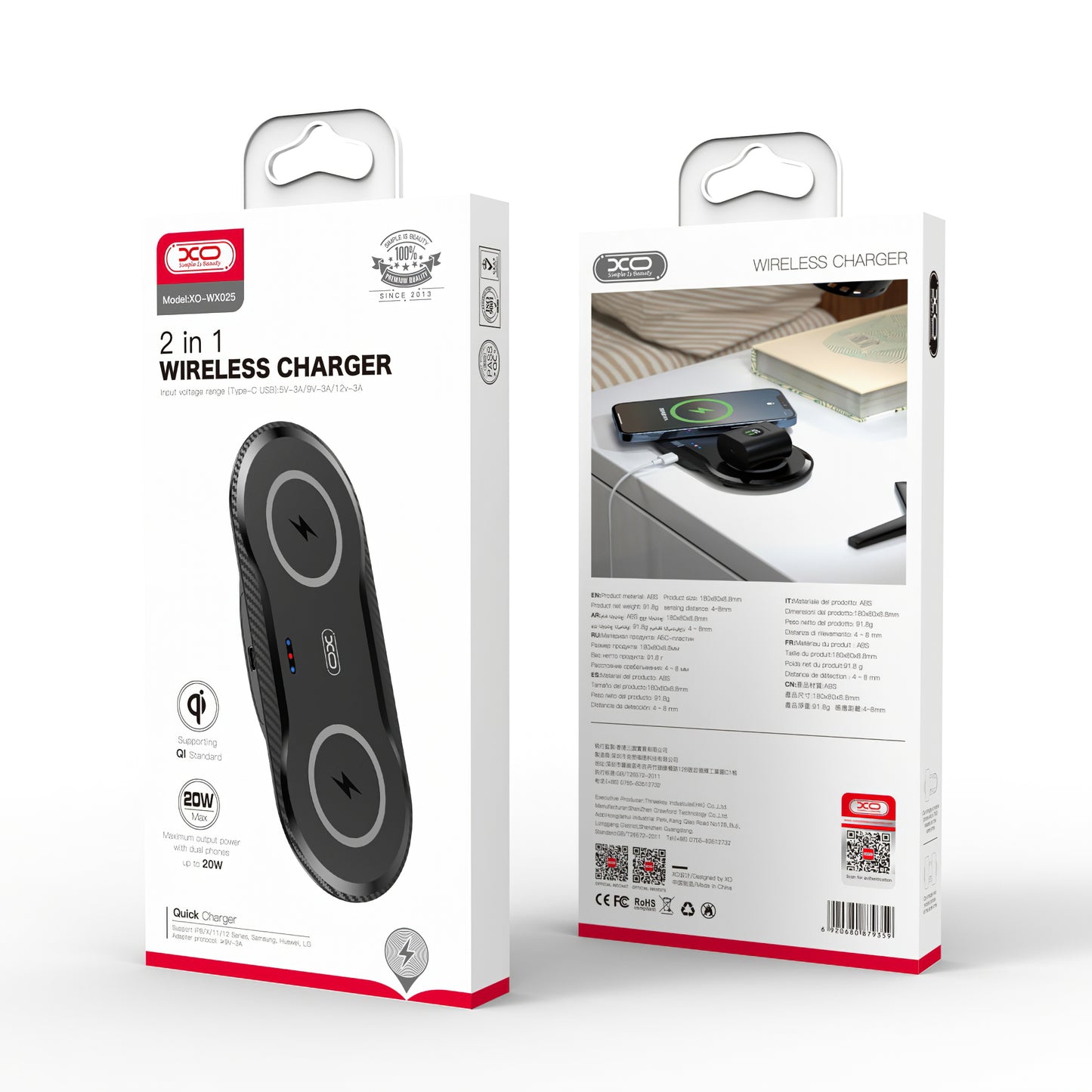 Bežični punjač XO Design WX026, 20W, 1.1A, crni