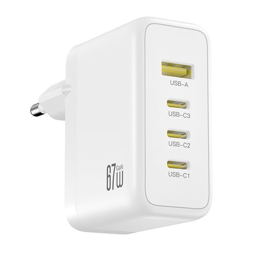 XO Design CE39 mrežni punjač, 67W, 3A, 1 x USB-A - 3 x USB-C, Bijela