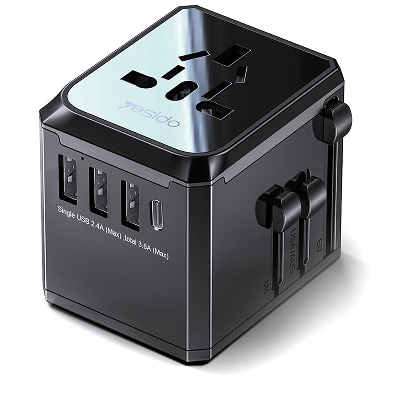 Punjač za mrežu Yesido MC10 Travel, 12W, 2.4A, 1 x USB-C - 3 x USB-A, Crni
