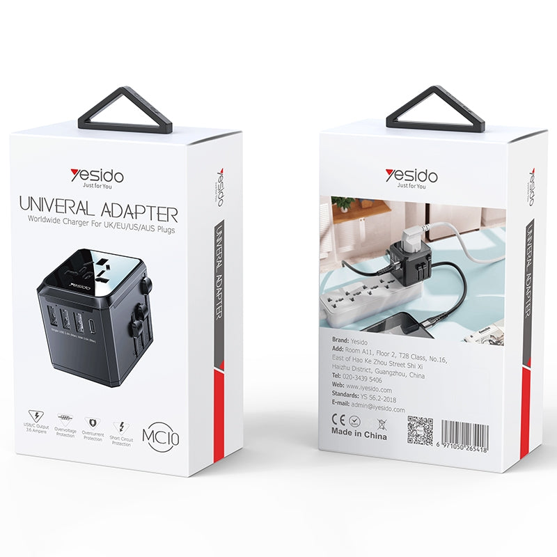 Punjač za mrežu Yesido MC10 Travel, 12W, 2.4A, 1 x USB-C - 3 x USB-A, Crni
