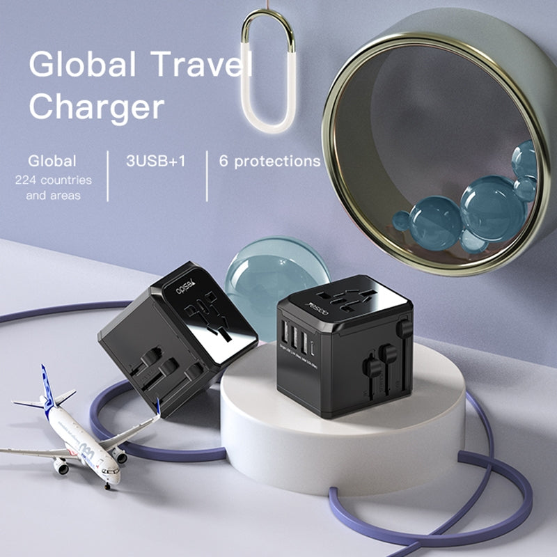 Punjač za mrežu Yesido MC10 Travel, 12W, 2.4A, 1 x USB-C - 3 x USB-A, Crni