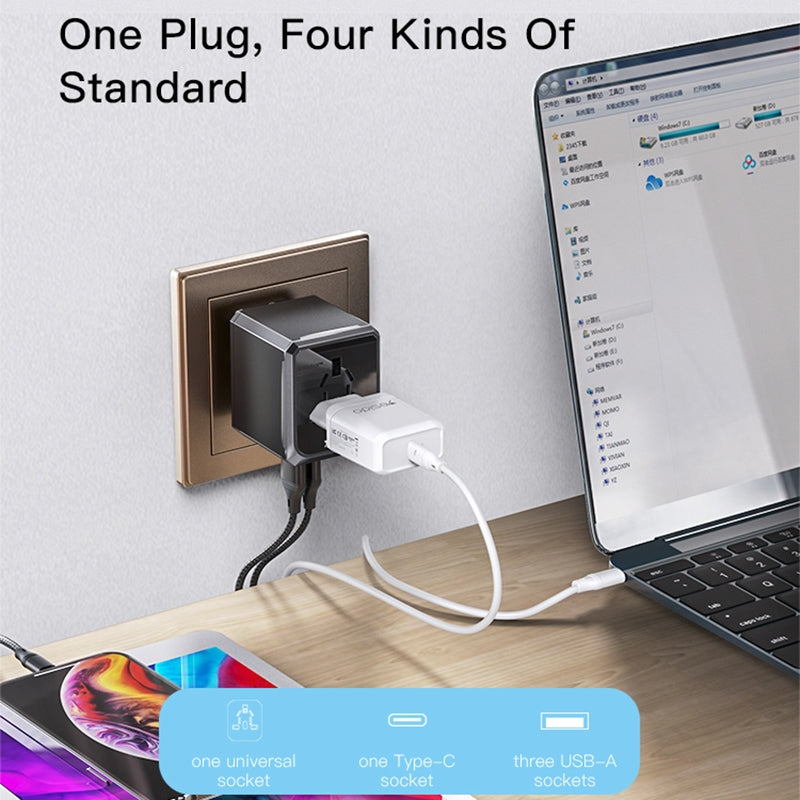 Punjač za mrežu Yesido MC10 Travel, 12W, 2.4A, 1 x USB-C - 3 x USB-A, Crni