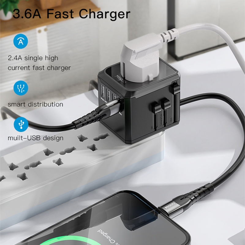 Punjač za mrežu Yesido MC10 Travel, 12W, 2.4A, 1 x USB-C - 3 x USB-A, Crni