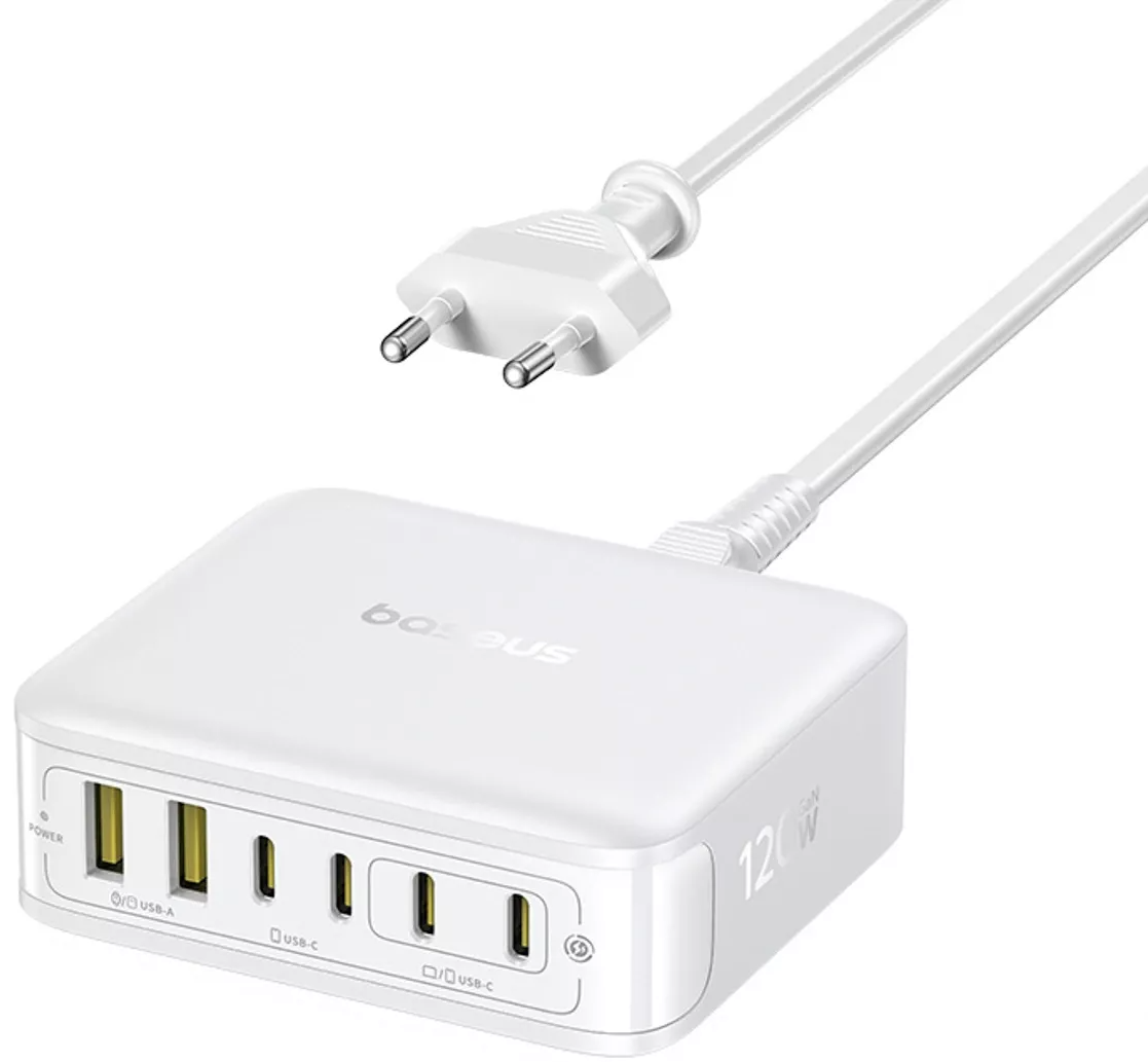 Punjač Stanica Baseus EnerFill FH21, 120W, 3.25A, 2 x USB-A - 4 x USB-C, Bijela E0120T01