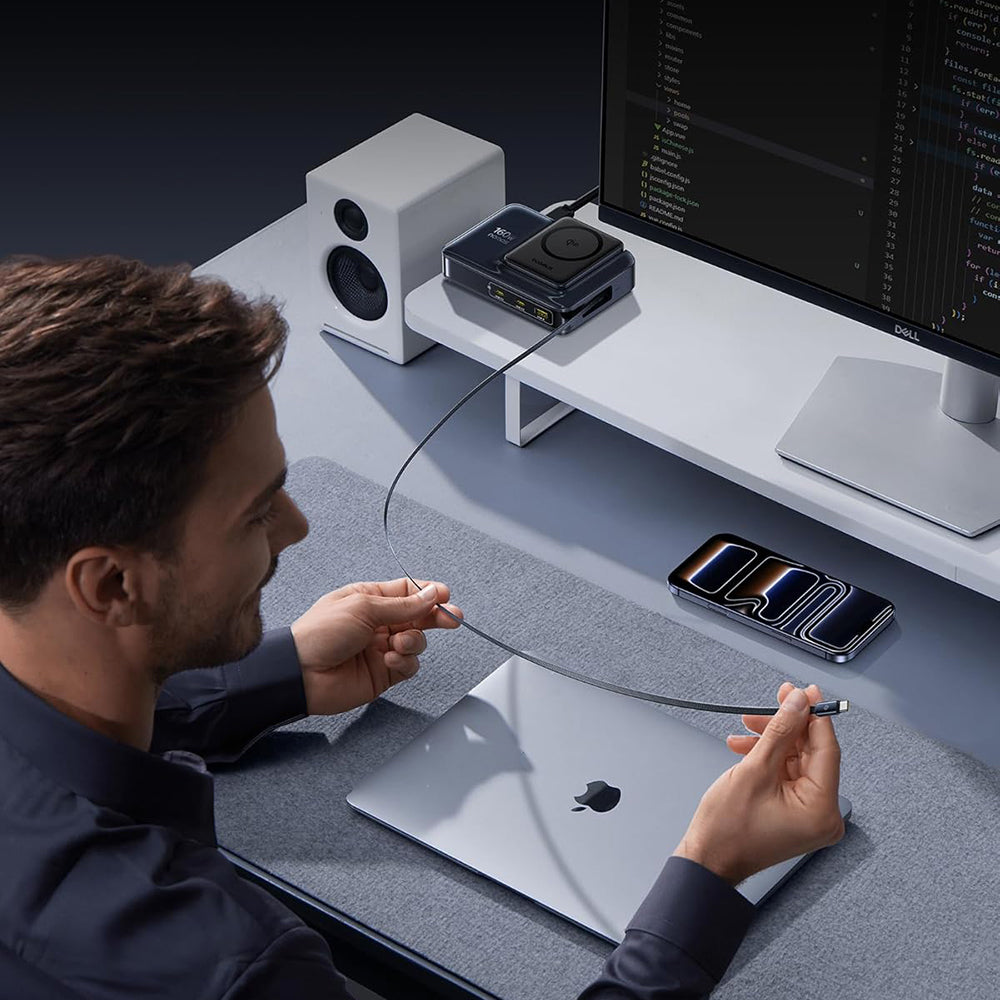 Punjač Stanica Baseus Nomos NH21 QI 5in1, 160W, 5A, 1 x USB-A - 2 x USB-C, Crna E0121700