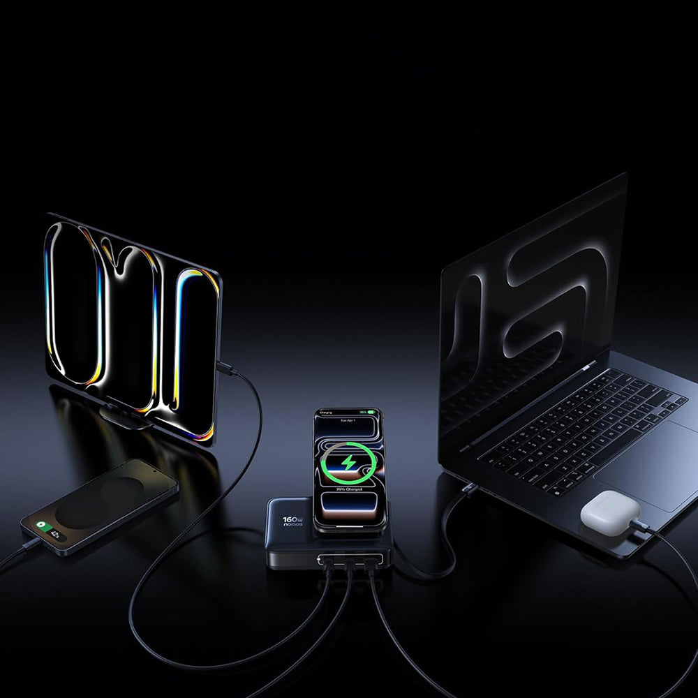 Punjač Stanica Baseus Nomos NH21 QI 5in1, 160W, 5A, 1 x USB-A - 2 x USB-C, Crna E0121700