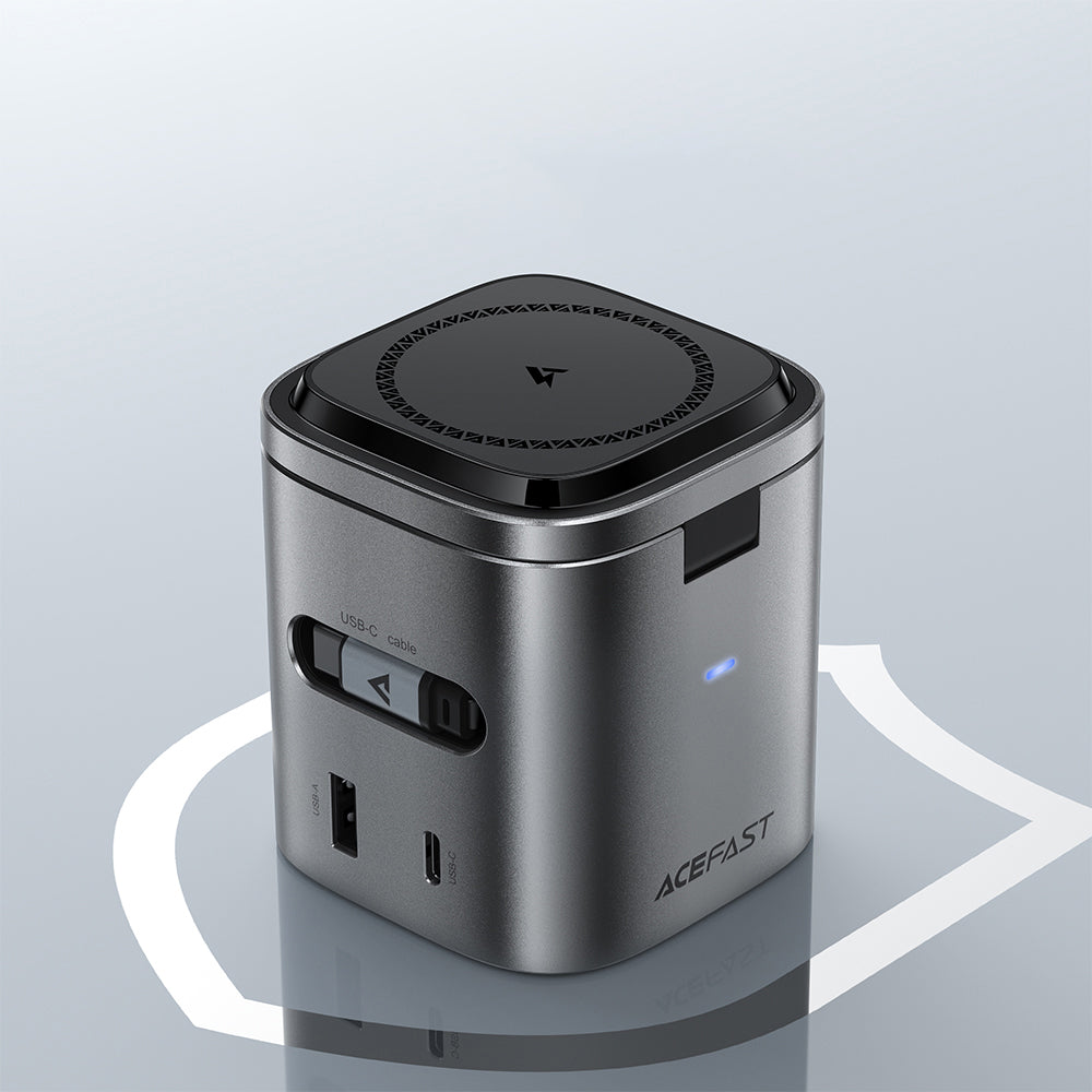 Punjač Stanica s USB-C kabelom Acefast Z9 QI 6in1, 80W, 1 x USB-C - 1 x USB-A, Crna