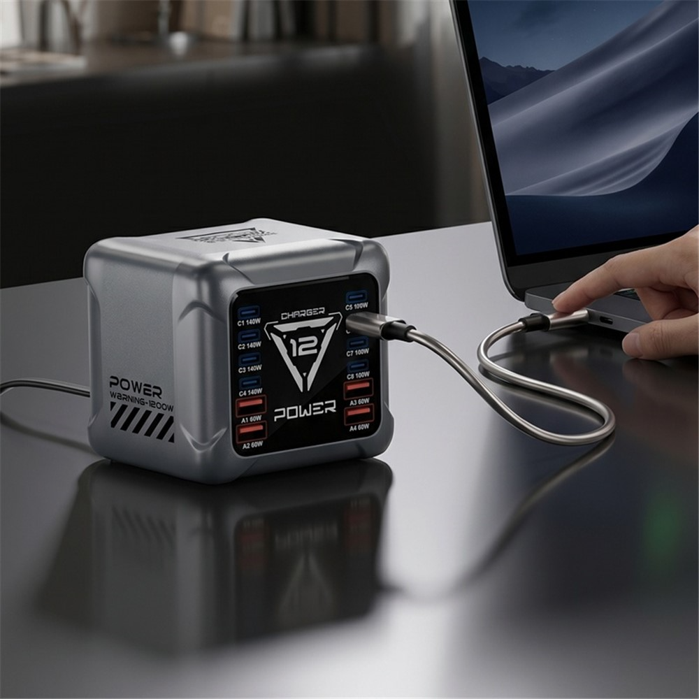 Punjač Stanica OEM BK-127D, 280W, 5A, 4 x USB-A - 8 x USB-C, Siva
