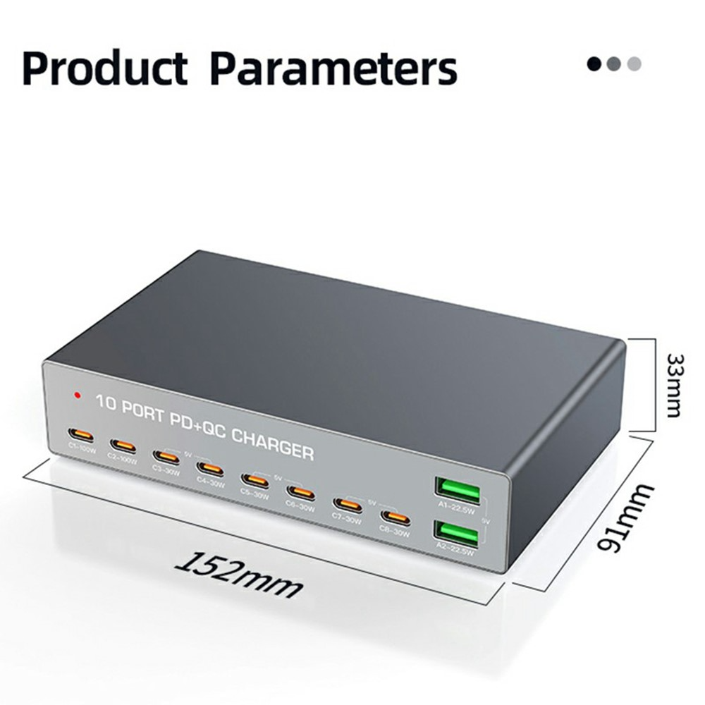 Punjač Stanica OEM WLX-X6Y, 140W, 5A, 2 x USB-A - 8 x USB-C, Srebrni