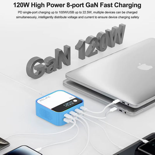 Punjač Stanica Relife Q2, 120W, 5A, 4 x USB-A - 4 x USB-C, Srebrni