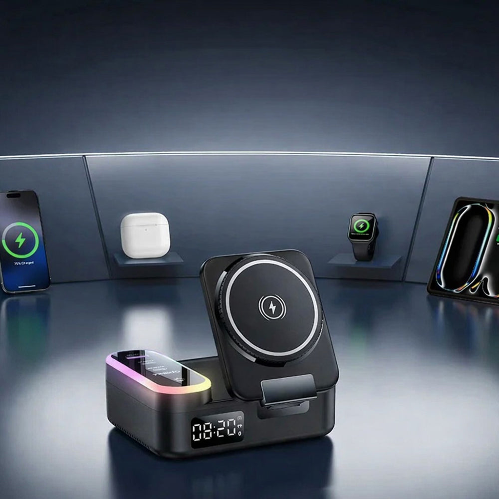 Punjač Stanica Yesido DS38 Display QI 3u1, 65W, 3A, 1 x USB-A - 2 x USB-C, Crna