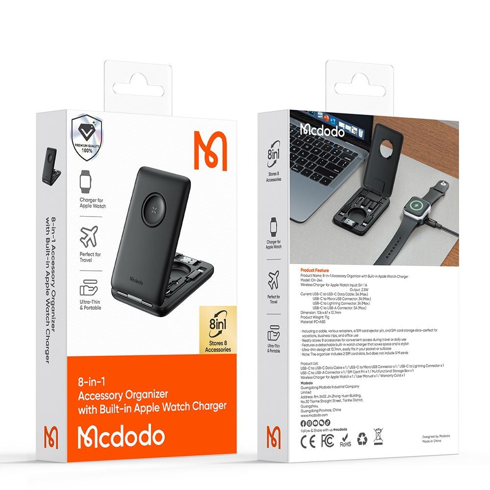 Bežični punjač s organizatorom McDodo CH-2440 8u1 za Apple Watch Series, Crni