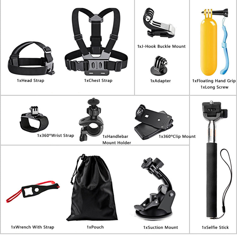 Kit dodataka za sportsku kameru Techsuit SA15 za GoPro / SJCAM serije, 15 u 1, crni