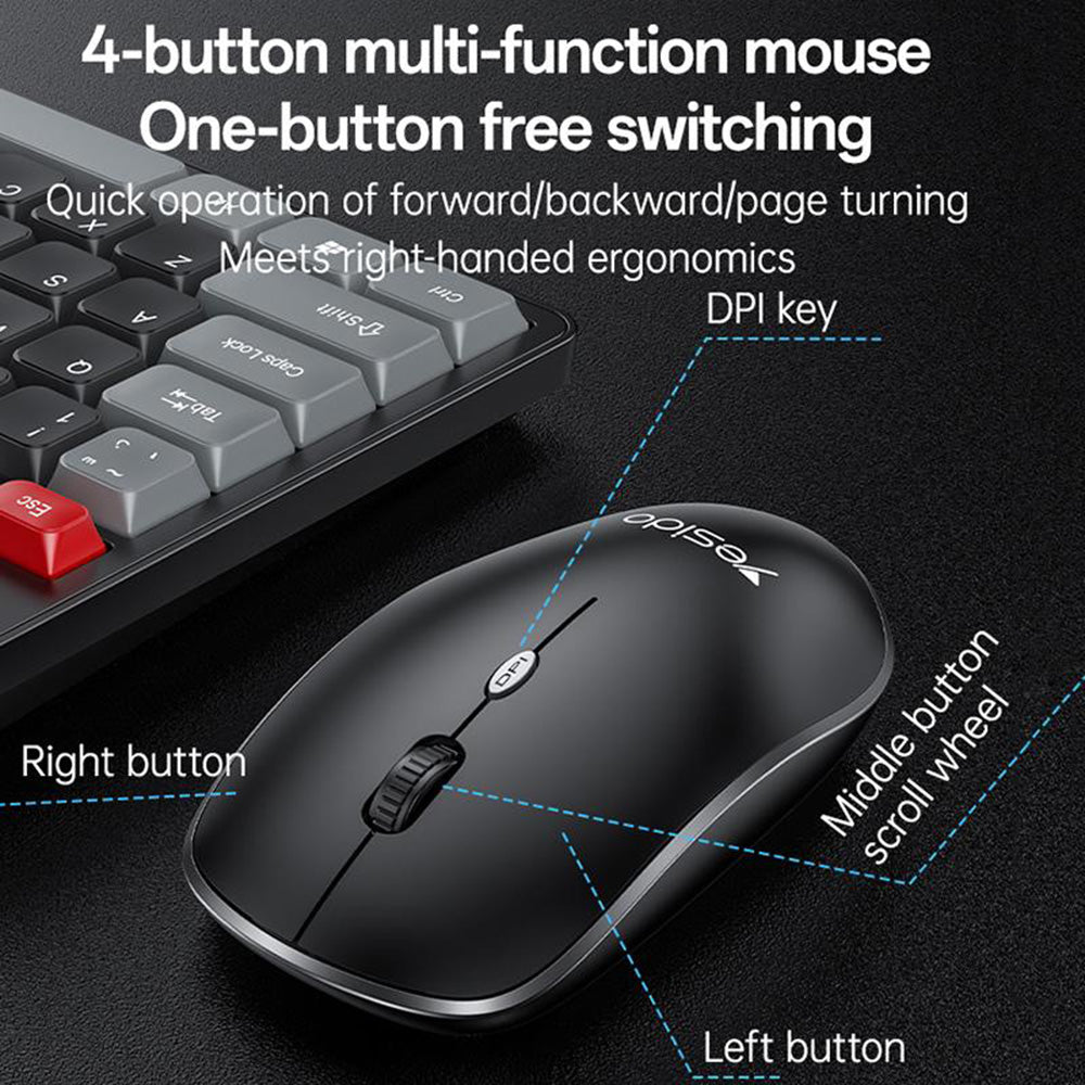 Kit Tipkovnica i Miš Wireless Yesido KB43, Crni