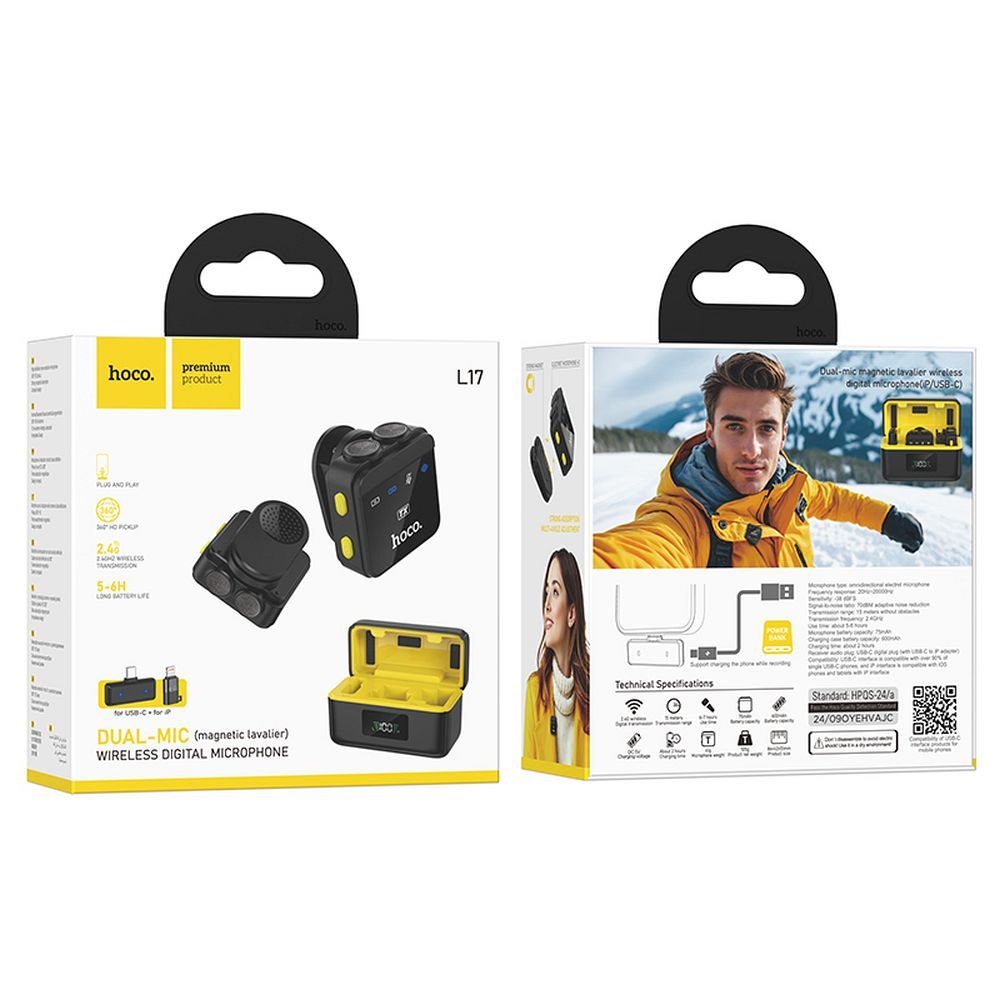 Lavaliera HOCO L17, USB-C / Lightning, Set 2 Komada, Crna