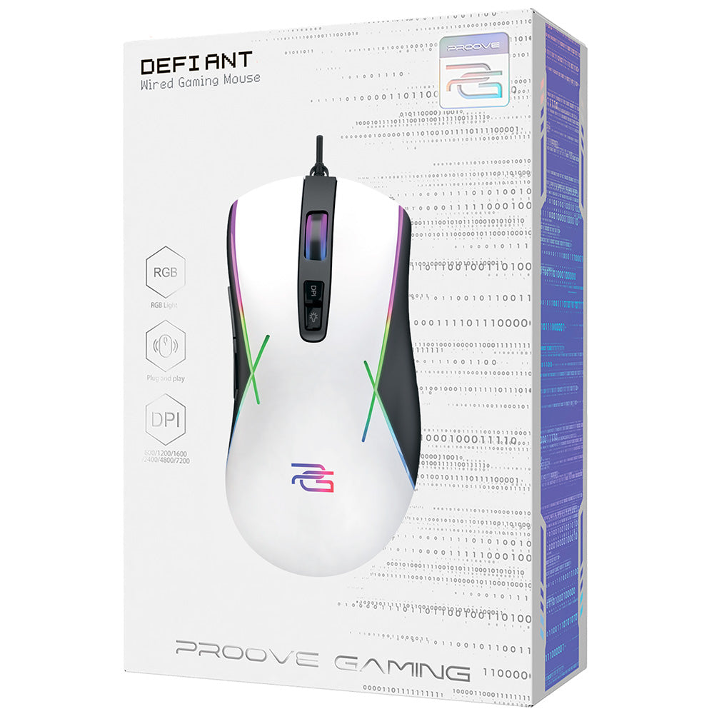 Gaming miš s kabelom USB Proove Defiant, RGB, 7200DPI, Bijeli CMDE00000101