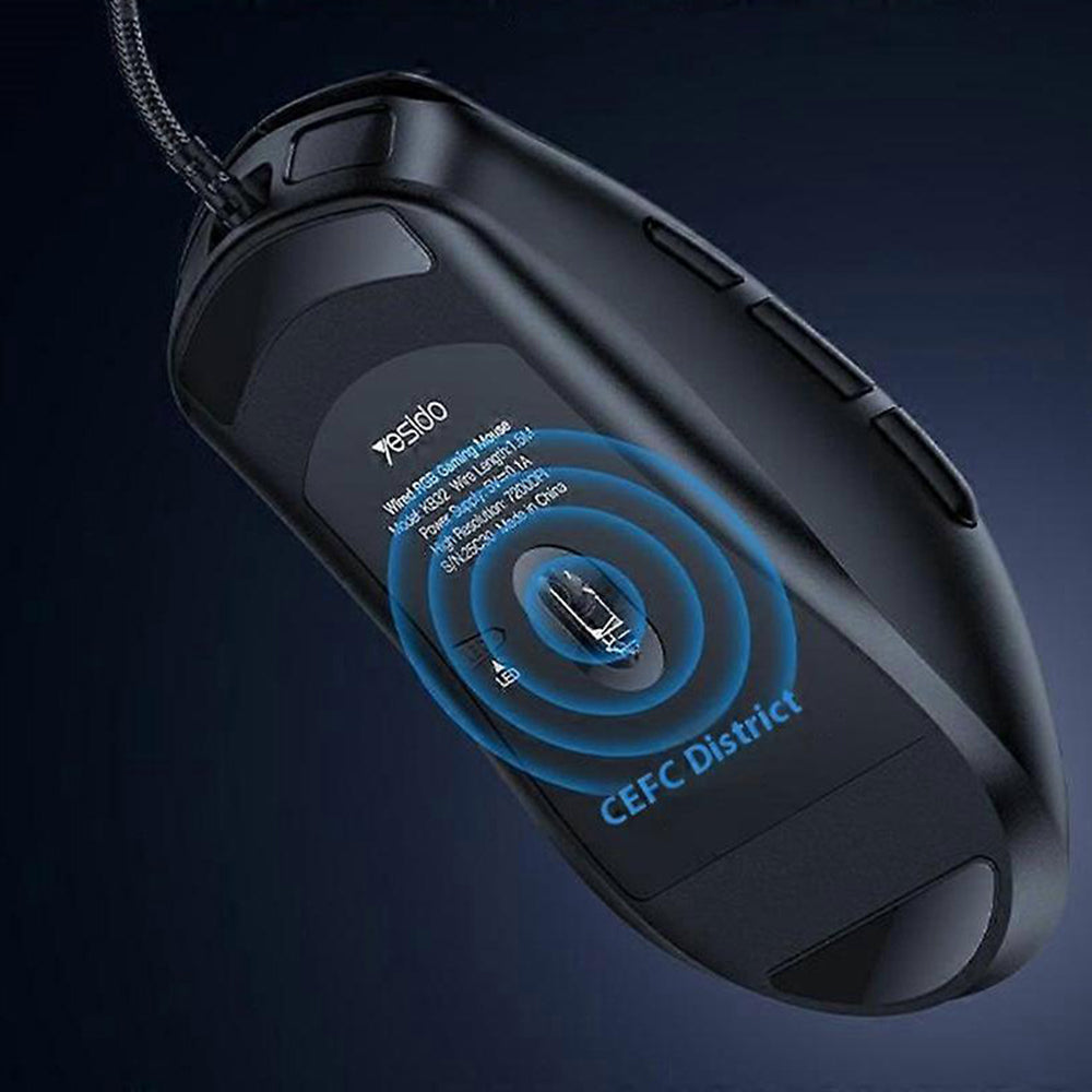 Gaming miš s kabelom USB Yesido KB32, RGB, 7200DPI, Crni