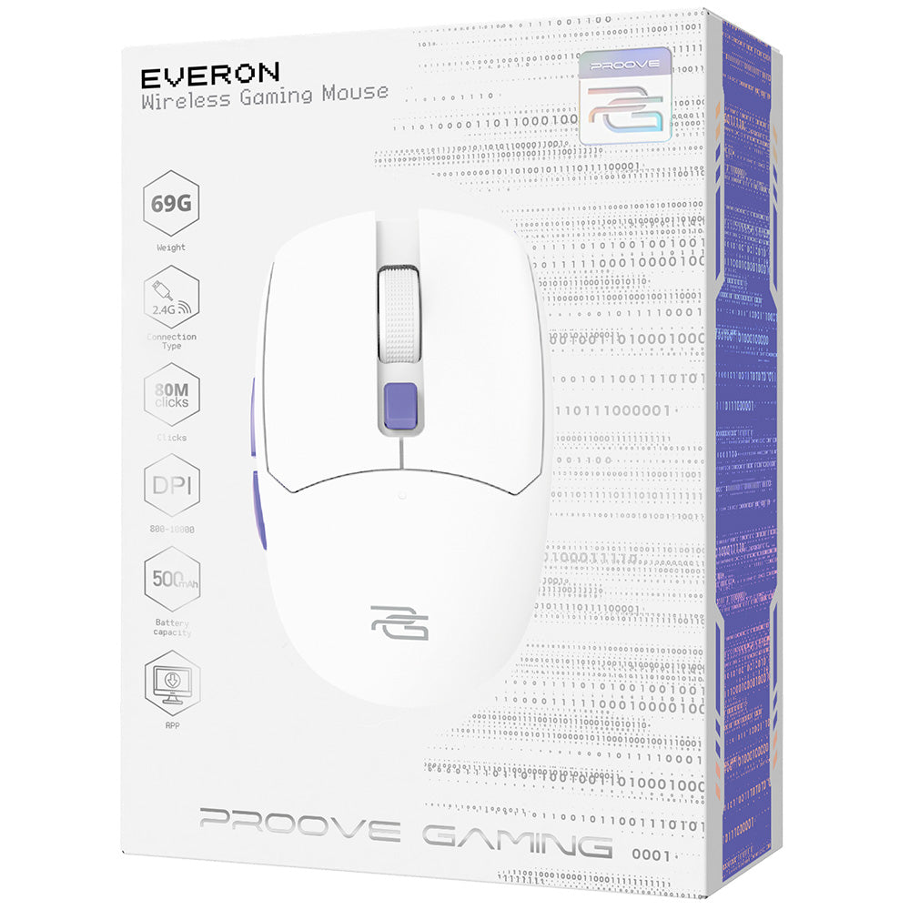 Gaming miš bez žica Proove Everon, 800DPI - 10000DPI, Bijeli WMEV00022002
