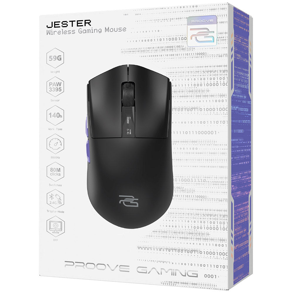 Bežični gaming miš Proove Jester, 800DPI - 26000DPI, OLED zaslon, Crni WMJS00022001