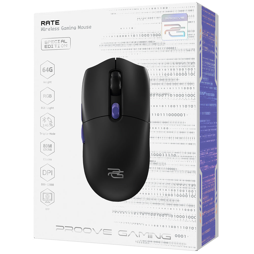Bežični gaming miš Proove Rate Special Edition, 800DPI - 12000DPI, Crni CMRTWRS03001