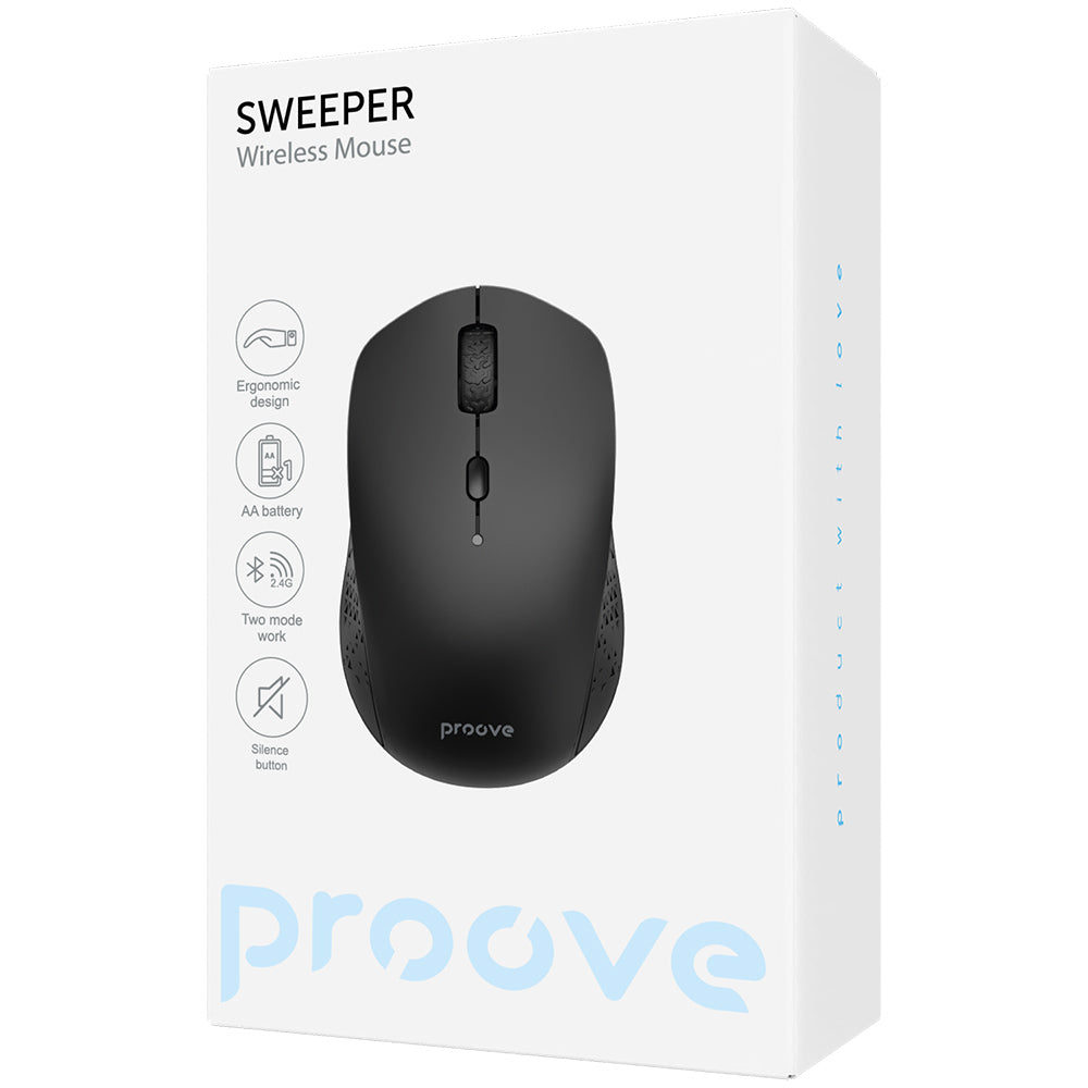 Bežični miš Proove Sweeper, 800DPI - 1600DPI, BT / Wi-Fi, Crni WMSW00011001