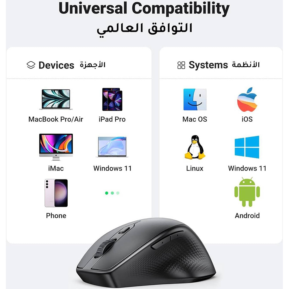 Bežični miš UGREEN MU101, 4000DPI, BT / Wi-Fi, Crni