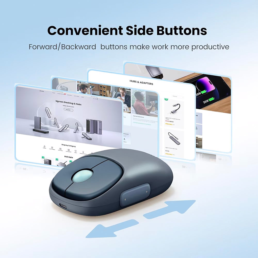 Bežični miš UGREEN MU102 FUN+, 4000DPI, BT / Wi-Fi, Plavi