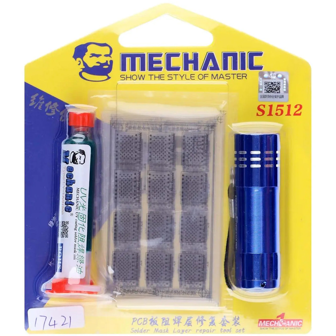 Pasta sa Šablonom za Maskiranje i UV Svjetiljkom Mechanic S1512, 3u1, Zelena