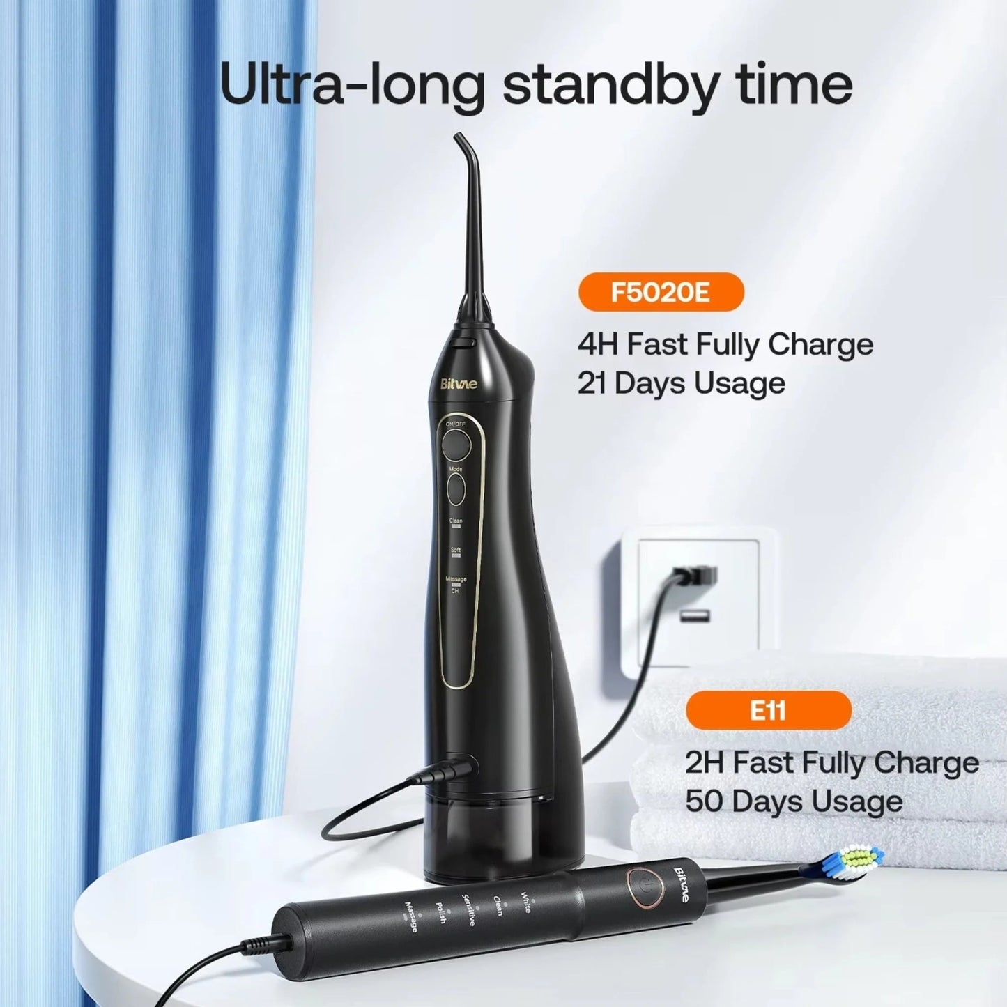 Električna četkica za zube i oralni irigator Bitvae E11 + F5020E, Crna