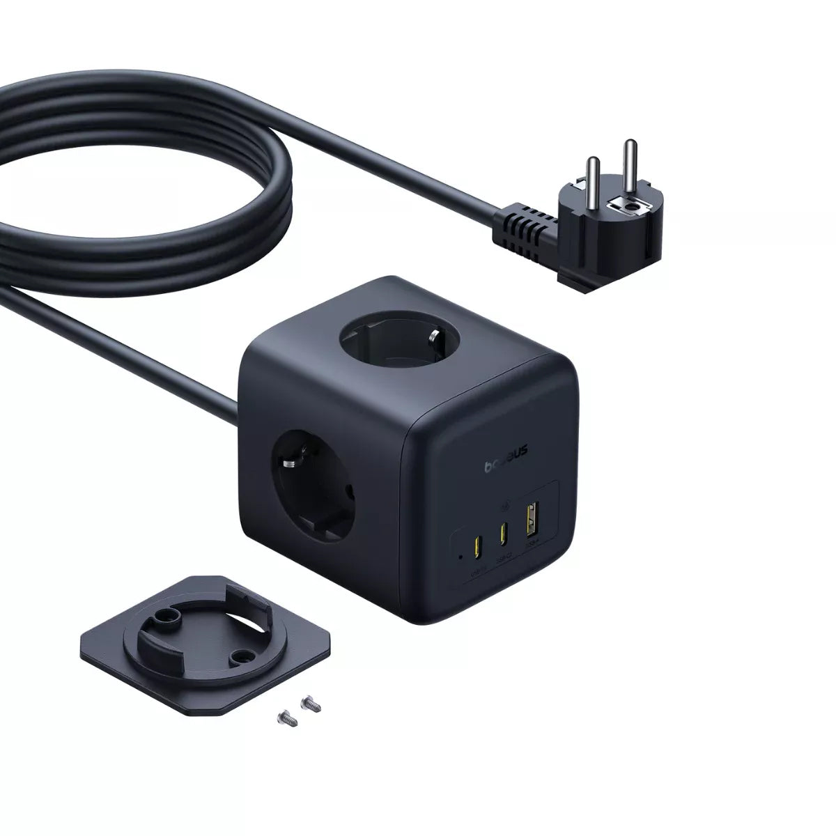 Produžni kabel Baseus EnerFill FA11, 3 x Schuko - 1 x USB-A - 2 x USB-C, Crna E00082100123-00