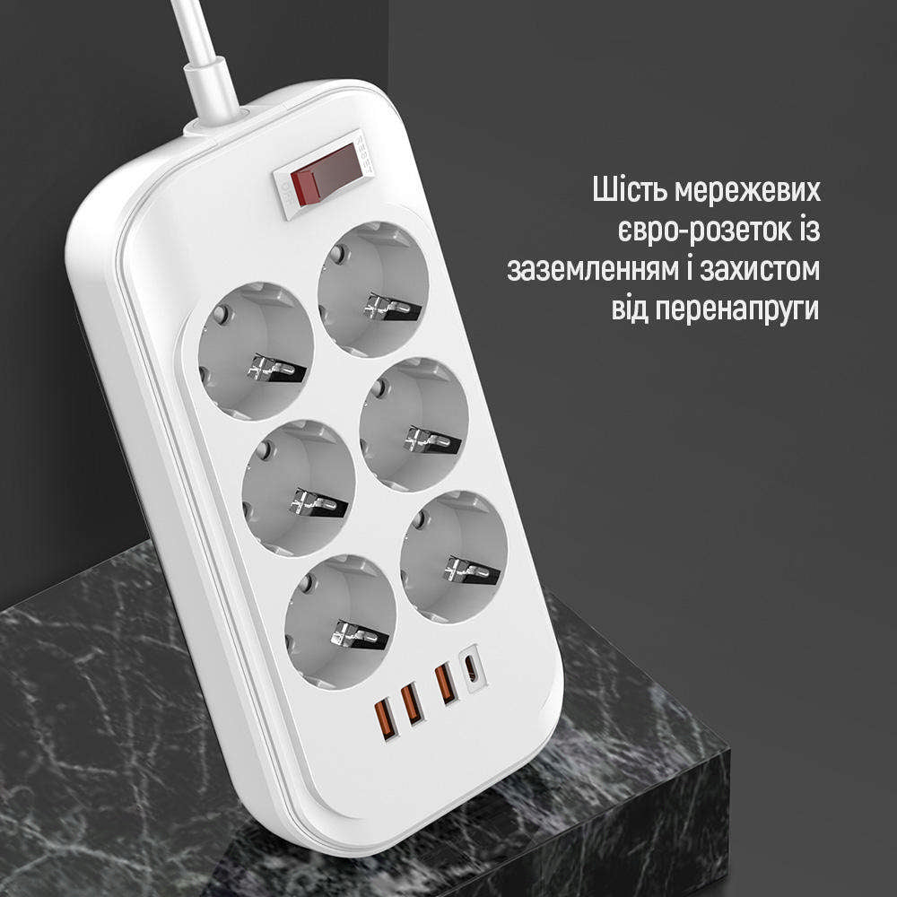 Produžni kabel ColorWay, 6 x Schuko, Bijeli