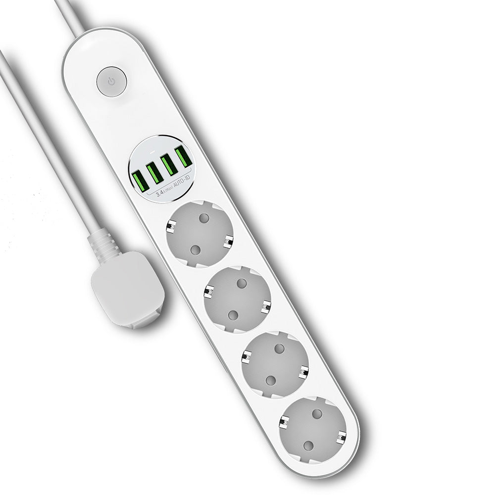 Produžni kabel ColorWay, 4 x Schuko - 4 x USB-A, Bijela
