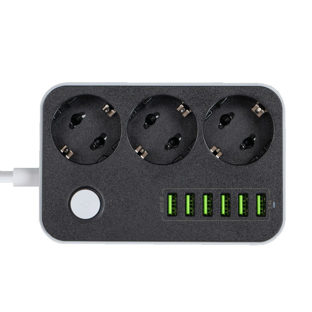 Produžni kabel ColorWay, 3 x Schuko - 6 x USB-A, Crni