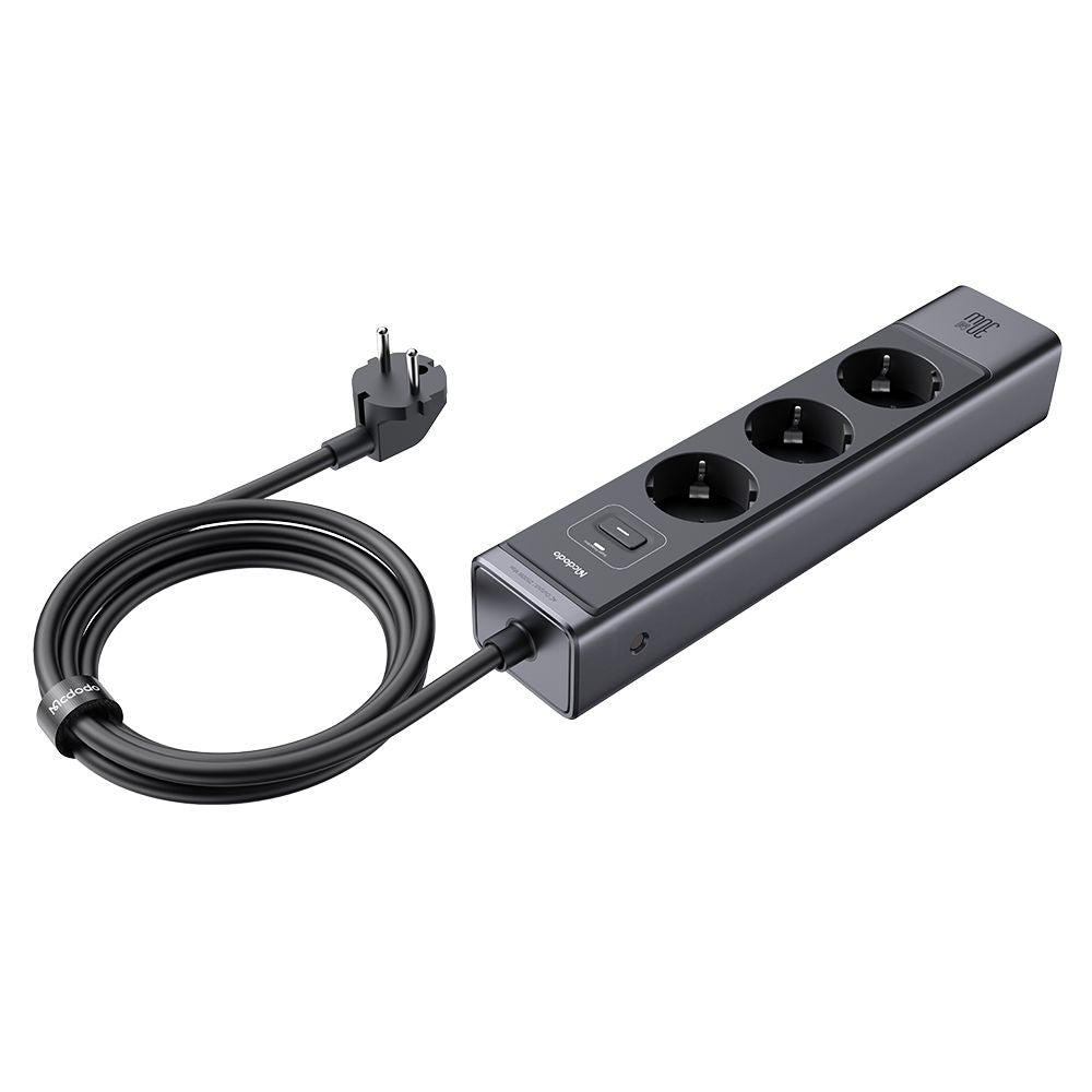 Produžni kabel McDodo CH-0620, 3 x Schuko - 1 x USB-A - 2 x USB-C, Crni