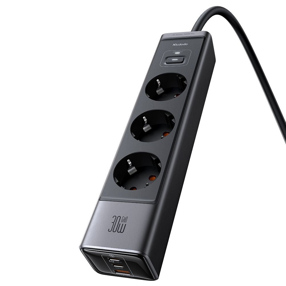 Produžni kabel McDodo CH-0620, 3 x Schuko - 1 x USB-A - 2 x USB-C, Crni
