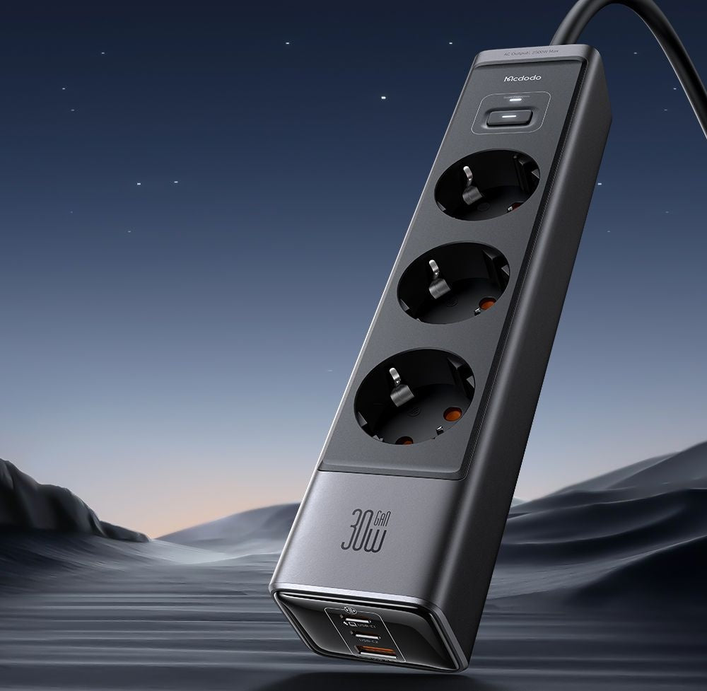 Produžni kabel McDodo CH-0620, 3 x Schuko - 1 x USB-A - 2 x USB-C, Crni