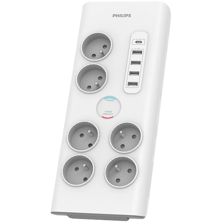Produžni kabel Philips, 35W, 3A, 4 x USB-A - 1 x USB-C - 6 x Schuko, Bijeli PHIL-SPN7060WA/60