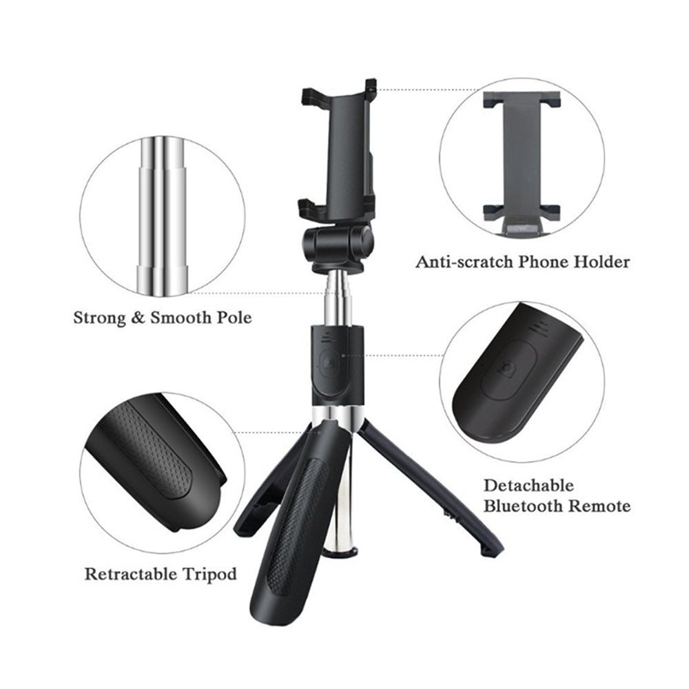 Selfie Stick Bluetooth Techsuit L01s, Univerzalan, Crni