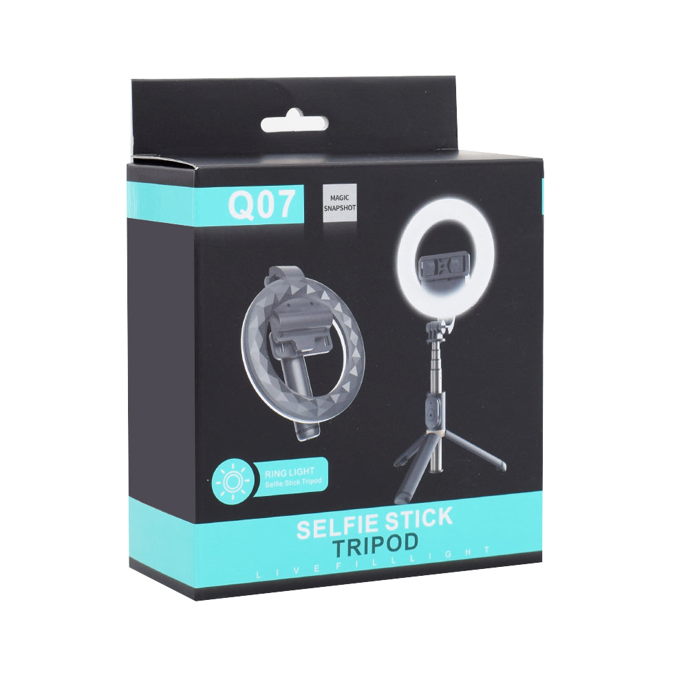 Selfie Stick Bluetooth Techsuit Q07 Ring Light, Univerzalan, Crni