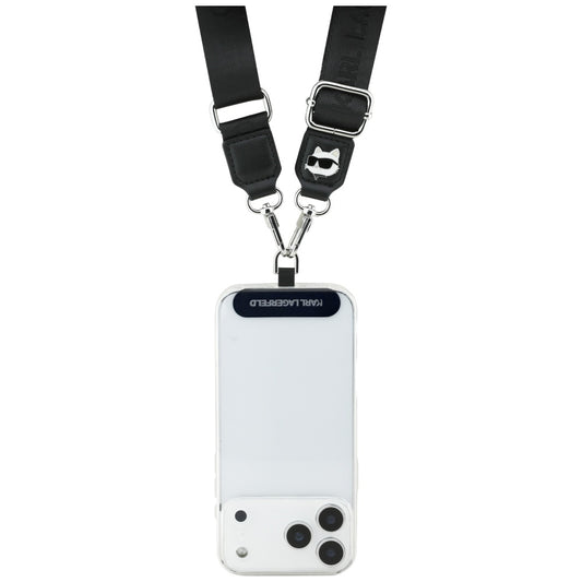 Lanyard za telefon Karl Lagerfeld Choupette Metal Logo, Crni