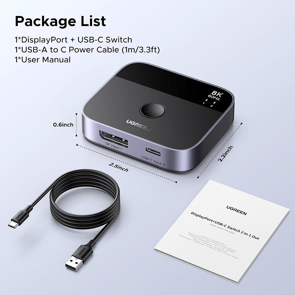 Switch Video DisplayPort / USB-C UGREEN 65878, Crni