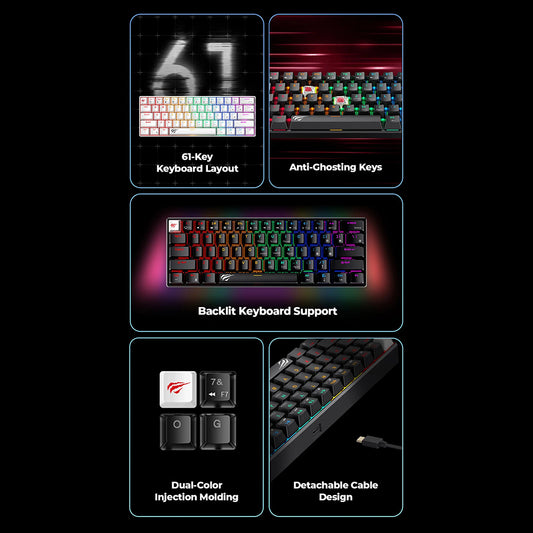 Gaming tipkovnica HAVIT KB903L, RGB, 1.8m, Bijela Prozirna