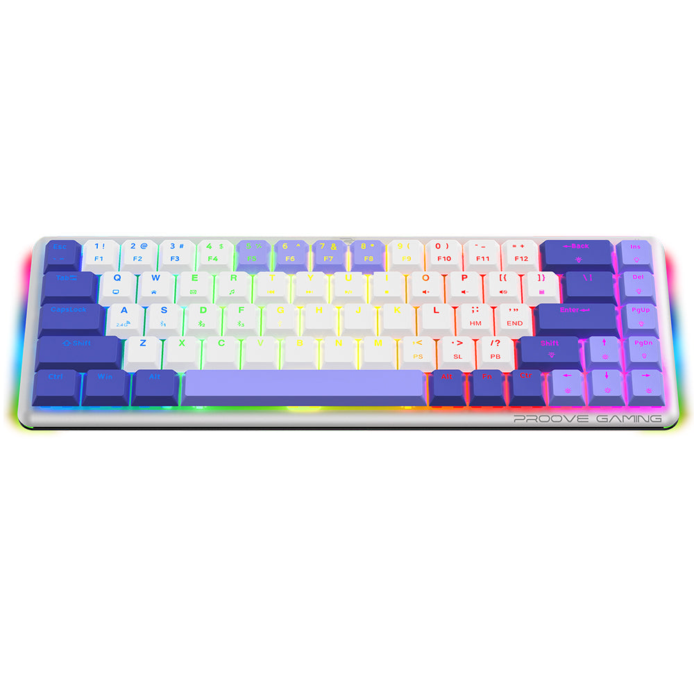 Bežična gaming tipkovnica Proove AFK, RGB, BT / Wi-Fi / Žičana, 1.5m, Bijela WKAFKEN22002