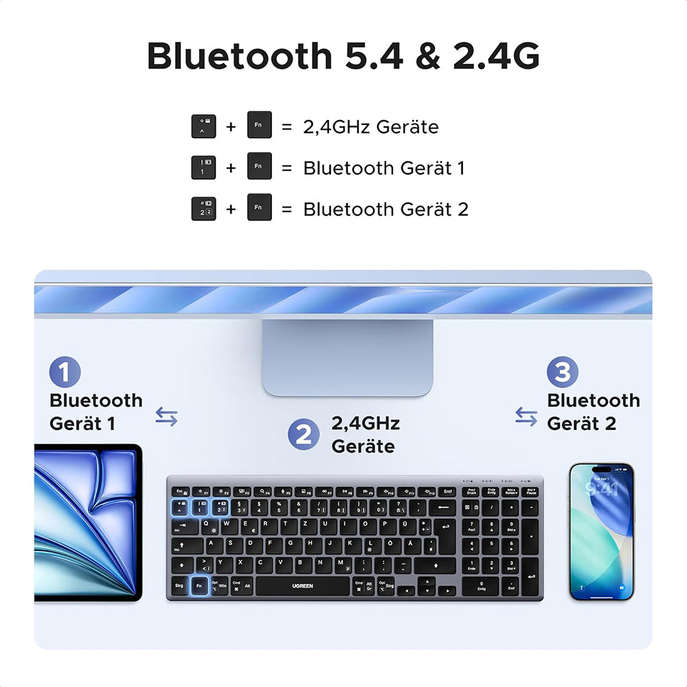 Bežična tipkovnica UGREEN K552 (75163), BT / Wi-Fi, Crna