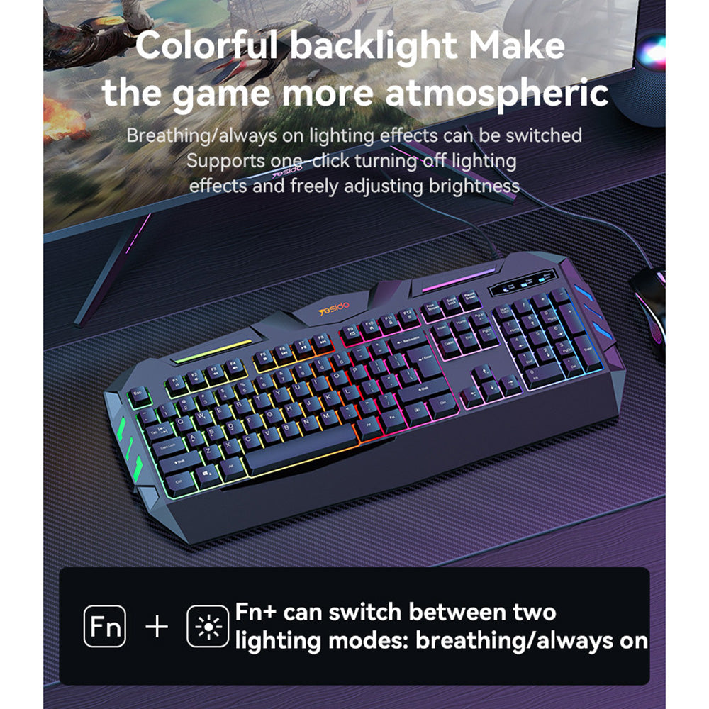 Bežična tipkovnica Yesido KB21, RGB, 1.5m, Crna