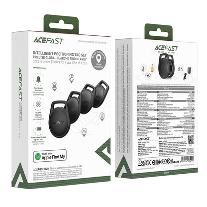 Acefast SmartTag S2 za iOS seriju, Set od 4 komada, Crna