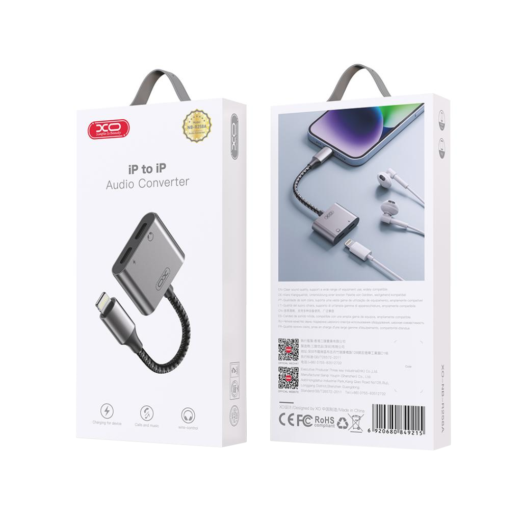 Audio adapter Lightning - 2 x Lightning XO Design NB-R258A, Sivi