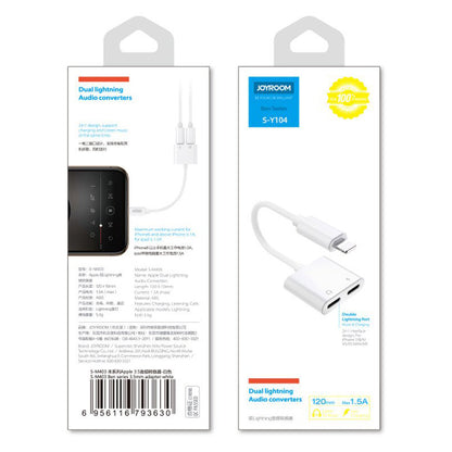 Audio adapter Lightning - 2 x Lightning Joyroom S-Y104, Bijeli